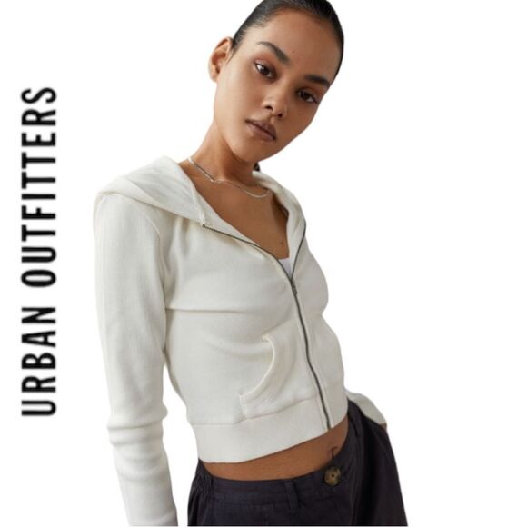 NEW UO Urban Outfitters Paris Ivory Fitted Zip-Up Hooded Jacket XL - Picture 1 of 3